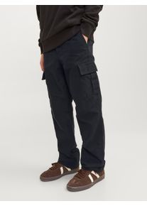 Jack & Jones Cargohose JACK & JONES JUNIOR "JPSTKANE praktisch, pflegeleicht, l&auml;ssig", Jungen, Gr. 170, N-Gr, schwarz, Web, Obermaterial: 100% Baumwolle, unifarben, relaxed fit kn&ouml;chellang, Hosen Cargohose, unifarben, modisch, relaxed fit, Web