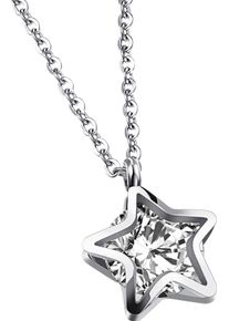 Kette mit Anh&auml;nger Firetti "Schmuck Geschenk Edelstahl Halsschmuck Halskette Ankerkette Stern", silber (edelstahlfarben, kristallwei&szlig;), Halsketten, Damen, Edelstahl, L: 48, Kette mit Anh&auml;nger, mit Zirkonia (synth.)