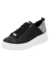 Plateausneaker RIEKER SPORT, Damen, Gr. 39, schwarz-wei&szlig; (schwarz, wei&szlig;), Leder, Lederimitat, kontrastfarbene Details, Schuhe Plateausneaker, Schn&uuml;rschuh, Halbschuh, Freizeitsneaker mit Soft-Einlage