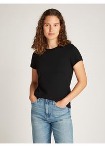 T-Shirt Calvin Klein Jeans "LOGO ELASTIC T-SHIRT", Damen, Gr. XXS (32), schwarz, Single Jersey, Obermaterial: 100% Baumwolle, unifarben, Basic, regular fit h&uuml;ftlang, Rundhals, abgesteppt, Shirts T-Shirt, mit Logostickerei