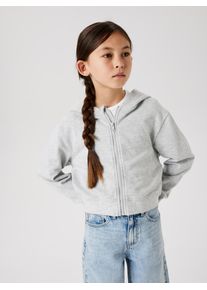 Kapuzensweatjacke name it "NKFMILLE SHORT NREG SWE CARD WH UNB NOOS", M&auml;dchen, Gr. 116, grau (light grau melange), Sweatware, Obermaterial: 80% Baumwolle, 20% Polyester, meliert, unifarben, normal taillenbedeckt, Rundhals, angesetztes B&uuml;ndchen, Sweatjacken Kapuzensweatjacke