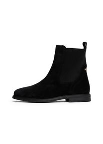 Chelseaboots Tommy Hilfiger "FLAG SUEDE CHELSEA BOOT", Damen, Gr. 37, schwarz, Elastischer Einsatz, Veloursleder, Schuhe Chelseaboots, Stiefelette, Businessschuh mit Hardcover-Flagge an der Ferse