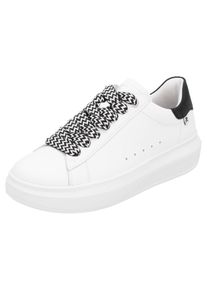 Plateausneaker RIEKER SPORT, Damen, Gr. 40, schwarz-wei&szlig; (wei&szlig;, schwarz), Leder, Schuhe Plateausneaker, Freizeitsneaker, Schn&uuml;rschuh, Halbschuh im Sport-Style