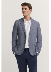 Sakko Bugatti, Herren, Gr. 54, blau (380, marine), 41% Polyester, 30% Viskose, 17% Baumwolle, 9% Leinen, 3% Elasthan, unifarben, normal, Manschette, Sakkos Sakko, mit Reverskragen und Stretchfunktion