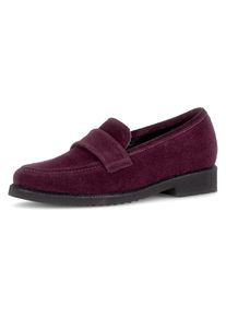 Loafer Gabor, Damen, Gr. 44, beere, Veloursleder, unifarben, Schuhe Loafer, Blockabsatz, Sipper, Businessschuh mit Glitzer am Sohlenrand