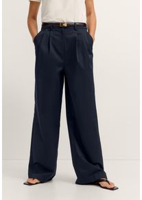 Chinohose Bugatti, Damen, Gr. 46, Normalgr&ouml;&szlig;en, 390, marine, 55% Baumwolle, 42% Polyester, 3% Elasthan, unifarben, normal, Hosen Chinohose, mit weitem Bein aus Stretch-Baumwolle