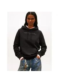 Tommy Hilfiger Kapuzensweatshirt TOMMY JEANS "TJW REG LINEAR HOODIE", Damen, Gr. L (40), schwarz, Sweatware, Obermaterial: 80% Baumwolle, 20% Polyester, unifarben, regular fit h&uuml;ftlang, Rundhals, Rippb&uuml;ndchen, Sweatshirts, mit Logoschriftzug