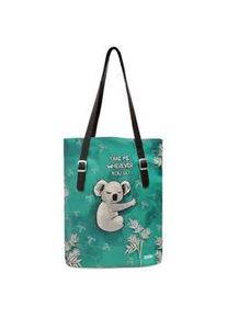 Umh&auml;ngetasche DOGO "Tall Bag Damen Schultertasche Cats On The Beach Damen", Damen, Gr. B/H/T: 40cm x 34cm x 10cm onesize, gr&uuml;n, Taschen Umh&auml;ngetasche, Handgefertigt