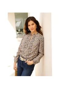 Schlupfbluse Classic Basics, Damen, Gr. 48, beige (beige, schwarz, bedruckt), 100% Viskose, bedruckt, gemustert, mehrfarbig, V-Ausschnitt, Blusen Schlupfbluse