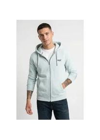 Kapuzensweatjacke Superdry "ESSENTIAL LOGO ZIP HOODIE HB", Damen, Gr. L, icy blau marl, angeraute Sweatware, Obermaterial: 100% Seide, meliert, slim fit normal, ohne Ausschnitt, Rippb&uuml;ndchen, Sweatjacken, Baumwollmischung, slim fit