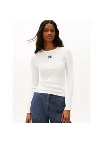Tommy Hilfiger Langarmshirt TOMMY JEANS "TJW SLIM LS BADGE TEE EXT", Damen, Gr. XXXL(46), ecru, Single Jersey, Obermaterial: 95% Baumwolle, 5% Elasthan, unifarben, slim fit normal, Rundhals, Shirts Langarmshirt, Baumwollmischung, Stretch, slim fit