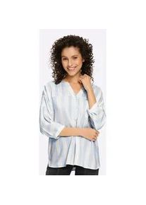 Druckbluse Heine, Damen, Gr. 46, ecru, himmelblau, gestreift, 100% Viskose, bedruckt, gemustert, gestreift, mehrfarbig, Rundhals, Blusen Druckbluse