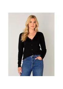 Strickjacke Base Level "Yvon", Damen, Gr. 38, schwarz, Strick, Obermaterial: 80% Viskose, 20% Polyamid, unifarben, figurbetont h&uuml;ftlang, V-Ausschnitt, B&uuml;ndchen, Strickjacken Strickjacke, mit V-Ausschnitt