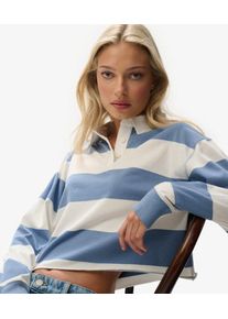 Superdry Damen Athletic Essentials Gestreiftes Rugby-oberteil in Cropped-l&auml;nge Blue - Gr&ouml;&szlig;e: 40 2103026700144K5X019