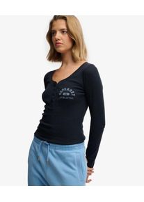 Superdry Damen Athletic Langarmshirt mit Knopfleiste Navy - Gr&ouml;&szlig;e: 44 210302670015098T025