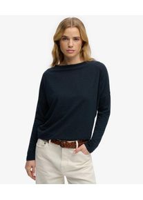 Superdry Damen Studios Bootsausschnitt Langarmshirt mit Slub-textur Navy - Gr&ouml;&szlig;e: 40 210302670015198T019