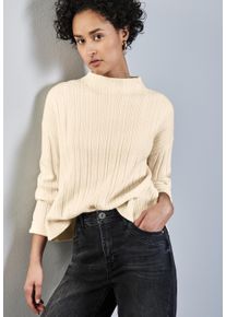 Strickpullover Street One, Damen, Gr. 40, beige (soft beige), Strick, Obermaterial: 33% Polyester, 31% Polyacryl, 24% Baumwolle, 12% Polyamid, Strukturmuster, unifarben, regular fit taillenbedeckt, Rippb&uuml;ndchen, Pullover Strickpullover, mit Rippstruktur