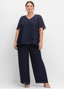 sheego Gro&szlig;e Gr&ouml;&szlig;en Overall im Lagenlook, mit weitem Bein, marine, Gr&ouml;&szlig;e 58 - Damen
