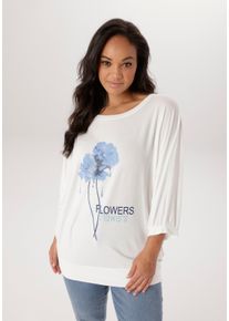 sheego Gro&szlig;e Gr&ouml;&szlig;en Fledermausshirt, wei&szlig;-blau, Gr&ouml;&szlig;e 50 - Damen