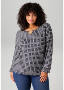 sheego Gro&szlig;e Gr&ouml;&szlig;en Langarmshirt, dunkelblau-wei&szlig;, Gr&ouml;&szlig;e 52 - Damen