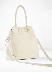 bonprix Beuteltasche in strukturierter Optik, beige, Gr.26x23 cm, Sommerliche Beuteltasche mit kleinen Knotendetails, aus Vegan