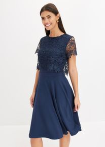 bonprix Midikleid mit Spitze, blau, Gr.50, Elegant und feminin: Midi-Kleid mit Spitzen-Oberteil und ausgestelltem Rock