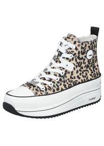 Plateausneaker Rieker, Damen, Gr. 41, beige (leo, natur), Lederimitat, Textil, Schuhe Plateausneaker, High Top-Sneaker, Schn&uuml;rboots in bequemer Form