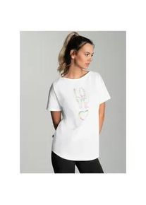 T-Shirt TRIGEMA "TRIGEMA Oversized T-Shirt mit bunten Printmotiven", Damen, Gr. M, wei&szlig;, Single Jersey, 100% Baumwolle, Basic, Rundhals, Shirts T-Shirt