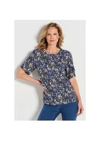 Schlupfbluse GOLDNER "Elegantes Halbarm Blusenshirt, Druck", Damen, Gr. 48, blau (blau, stein, gemustert), Obermaterial: 100% Viskose CV., Blusen Schlupfbluse, doppellagige &Auml;rmel