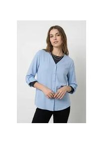 Shirtbluse Only "ONLJANA METTE V-NECK LS SHIRT NOOS WVN", Damen, Gr. L, chambray blau, Web, Obermaterial: 100% Polyester, unifarben, regular fit normal, V-Ausschnitt, mit Aufschlag, Blusen