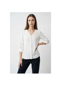 Shirtbluse Only "ONLJANA METTE V-NECK LS SHIRT NOOS WVN", Damen, Gr. M, cloud dancer, Web, Obermaterial: 100% Polyester, unifarben, regular fit normal, V-Ausschnitt, mit Aufschlag, Blusen