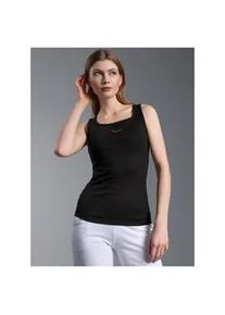 Tanktop TRIGEMA "TRIGEMA Tr&auml;gershirt mit Kristallsteinen", Damen, Gr. XL, schwarz, Feinripp, 95% Baumwolle, 5% Elastan, lang, Rundhals, Tops Tanktop