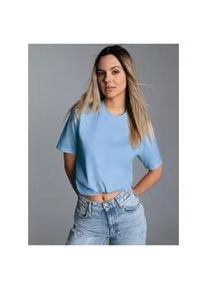 T-Shirt TRIGEMA "TRIGEMA T-Shirt aus 100% Baumwolle", Damen, Gr. XXL, blau (horizont), Single Jersey, 100% Baumwolle, Basic, lang, Rundhals, Shirts T-Shirt