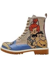 Schn&uuml;rboots DOGO "Wb Longe Boots Schn&uuml;rstiefel Looney Tunes Ski Club Damen", Damen, Gr. 40, Normalschaft, blau (blau, beige), Lederimitat, Schuhe Schn&uuml;rboots, Handgefertigt