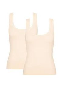 Unterhemd Sloggi "GO", Damen, Gr. XL, N-Gr, beige (fresh powder), Single Jersey, Obermaterial: 96% Baumwolle, 4% Elasthan, tiefer Rundhals, Unterhemden Unterhemd, zarte Spitzendetails, tiefer Rundhals-Ausschnitt, breite Tr&auml;ger, weich
