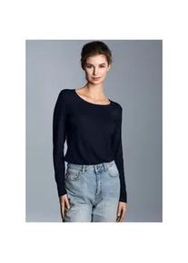 Longsleeve TRIGEMA "TRIGEMA Shirt aus Viskose Langarm", Damen, Gr. M, blau (navy), Single Jersey, 94% Viskose, 6% Elastan, Basic, lang, Rundhals, Shirts