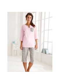 Schlafanzug, Damen, Gr. 48/50, rosa (ros&eacute;, grau, bedruckt), 100% Baumwolle, Homewear-Sets Schlafanzug