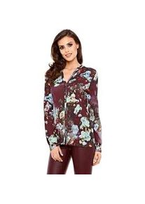 Blusenshirt Heine "Shirtbluse", Damen, Gr. 50, rot (bordeaux), 95% Viskose, 5% Elasthan, gebl&uuml;mt, gemustert, V-Ausschnitt, Shirts Blusenshirt