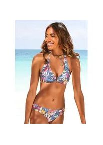 Triangel-Bikini-Top Vivance "Leilani", Damen, Gr. 34, Cup C/D, grau (grau, bedruckt), Polyamid, bedruckt, floral, Bikini-Oberteile, bedruckt, herausnehmbare Cups, im Nacken und R&uuml;cken zu binden