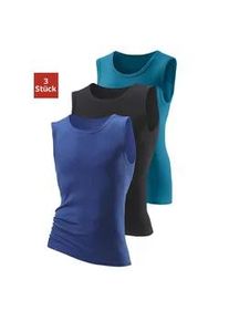 H.I.S. Muscleshirt H.I.S, Damen, Gr. 3, bunt (royalblau, schwarz, petrol), Feinripp, Obermaterial: 100% Baumwolle, unifarben, Basic, figurbetont normal, Rundhals, eingefasste Kante, Shirts, aus weicher Feinripp-Qualit&auml;t