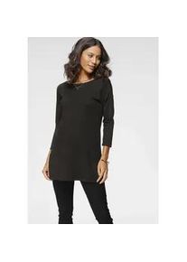 Longpullover Laura Scott, Damen, Gr. 38, schwarz, Feinstrick, Obermaterial: 70% Viskose, 30% Polyamid, meliert, unifarben, Basic, l&auml;ssig geschnitten, Rundhals, Pullover Longpullover, Feinstrick mit U-Boot Ausschnitt und seitlichem Schlitz