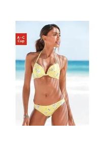 Push-Up-Bikini-Top Sunseeker "Ditsy", Damen, Gr. 36, Cup C, gelb (gelb, bedruckt), Microfaser, Polyamid, gebl&uuml;mt, Bikini-Oberteile, mit H&auml;kelkante