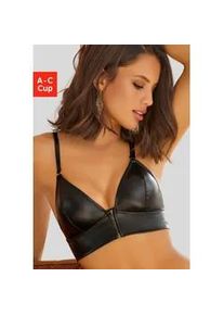 Bralette-BH Petite Fleur Gold, Damen, Gr. 90, Cup A, schwarz, Lederoptik (PU beschichtet), Obermaterial: 95% Polyester, 5% Elasthan. Beschichtung: 100% Polyurethan, BHs, ohne B&uuml;gel in Leder-Optik mit Rei&szlig;verschluss, Kunstleder, sexy Dessous