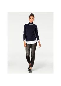 Rollkragenpullover Heine "Rollkragen-Pullover", Damen, Gr. 42, blau (marine), 100% Baumwolle, unifarben, Pullover Rollkragenpullover