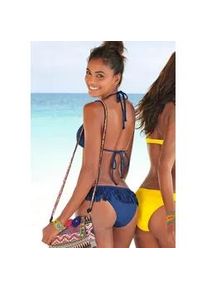 Bikini-Hose Buffalo "Happy", Damen, Gr. 36, N-Gr, blau, Microfaser, Microfaser, Polyamid, unifarben, Badehosen Bikini-Hose, in knapper Brasilien-Form mit Fransen