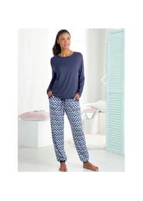 w&auml;schepur Schlafanzug W&Auml;SCHEPUR, Damen, Gr. 44/46, blau (marine, gemustert), 95% Viskose, 5% Elasthan, Homewear-Sets Schlafanzug, Topseller