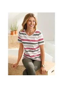 Print-Shirt Classic Basics "Shirt", Damen, Gr. 50, bunt (khaki, rot, gestreift), 100% Baumwolle, bedruckt, gemustert, gestreift, mehrfarbig, V-Ausschnitt, Shirts