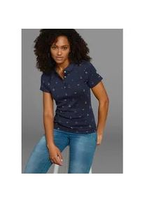 Poloshirt Kangaroos, Damen, Gr. 44/46, blau (marine, bedruckt), Rippware, Obermaterial: 100% Baumwolle, bedruckt, sehr figurbetont h&uuml;ftlang, Flachstrickb&uuml;ndchen, Shirts, Kurzarm, sehr figurbetont, mit Allover-Druck, aus 100% Baumwolle