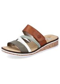 Pantolette Rieker, Damen, Gr. 41, gr&uuml;n (cognac, mint, sanftes wei&szlig;, olivgr&uuml;n), Lederimitat, mehrfarbig, Schuhe Pantolette, Keilabsatz, Sommerschuh, Schlappen mit Klettriemchen