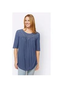 T-Shirt "Shirt", Damen, Gr. 46, blau (jeansblau), 100% Viskose, Spitze:100% Baumwolle, Linea Tesini BY HEINE, unifarben, Rundhals, Shirts T-Shirt